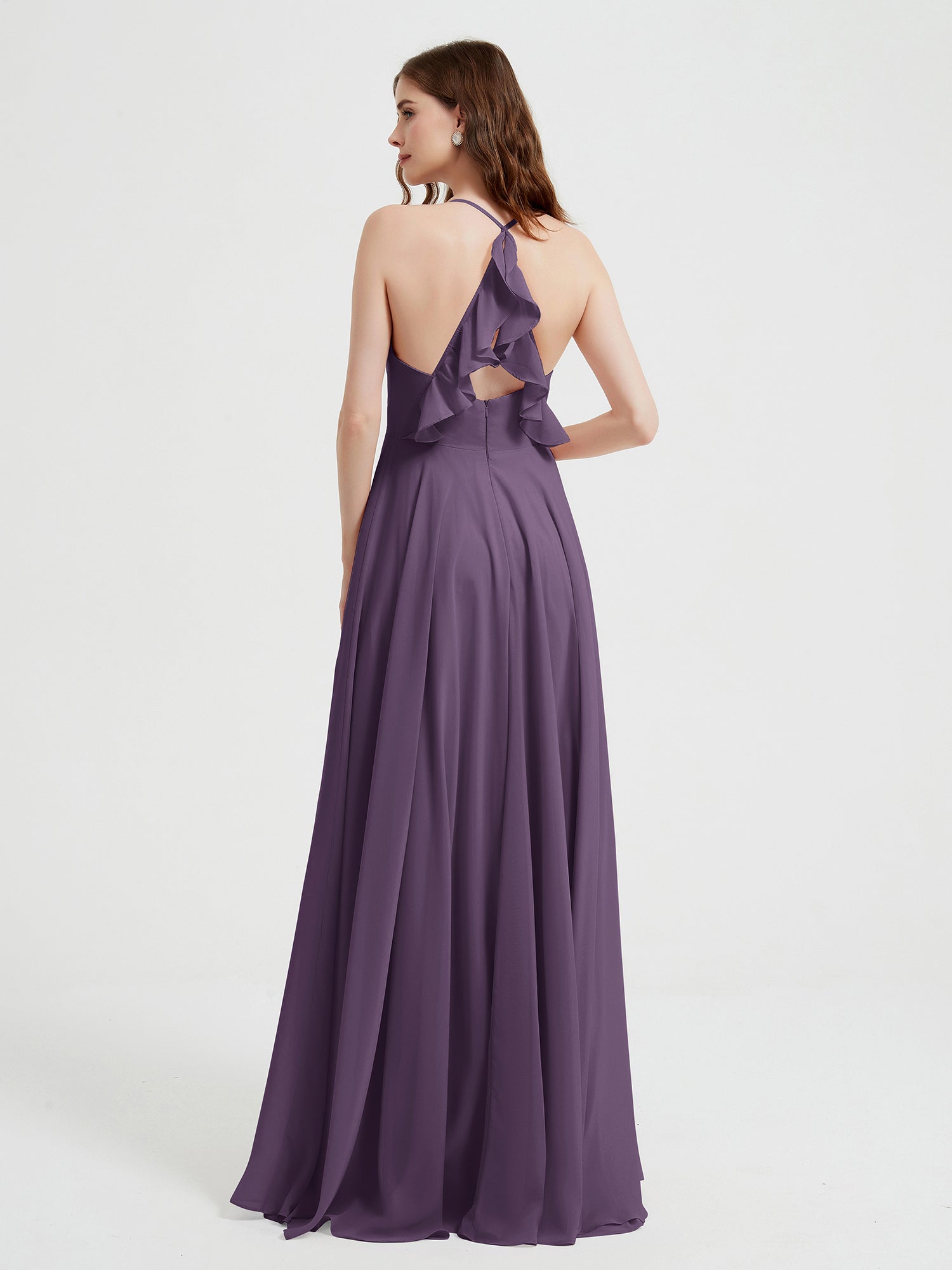 V-neck Bridesmaid Dress with Cross Back Plum